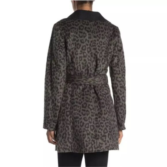 Tahari NEW Ella Leopard Animal Print Wrap Coat Wool Belt Shawl Jacket Pockets XL - Picture 5 of 16